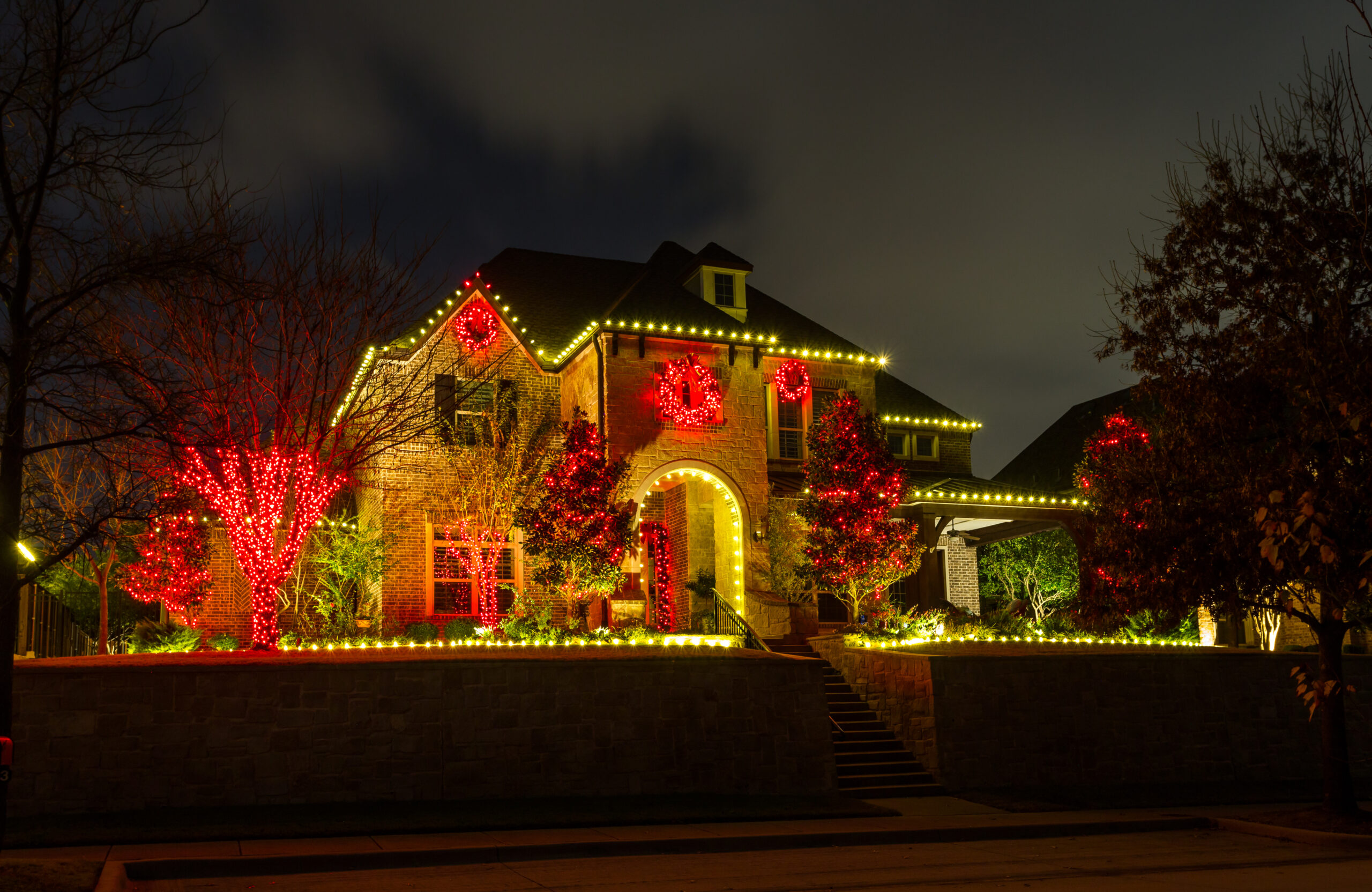 Private residence house decorated and illuminated for Christmas in Longmont, Colorado